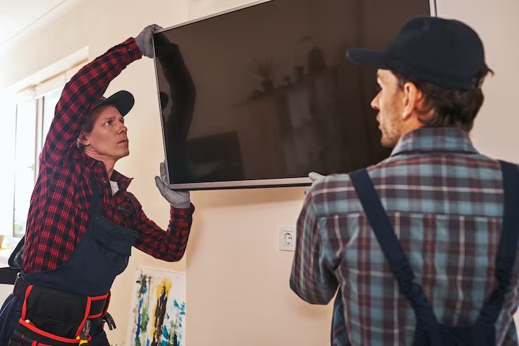 Erzincan Gizem Elektrik tarafından duvara monte edilmiş, kabloları gizlenmiş modern LED TV kurulumu ve montaj hizmeti.